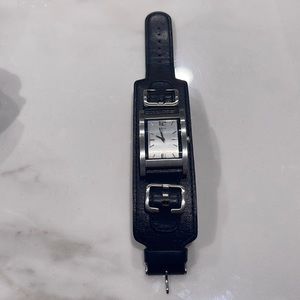 Guess Watch white face with leather cuff band.